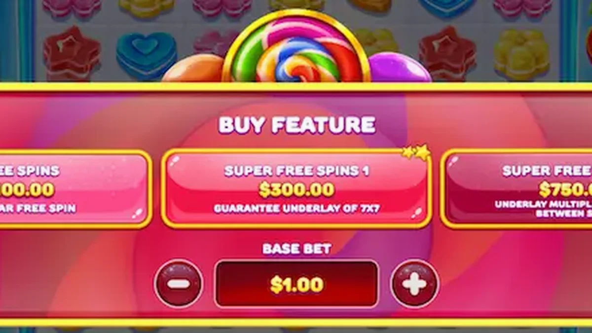 Interface colorida e vibrante do slot Candy Rush com elementos de doces tropicais