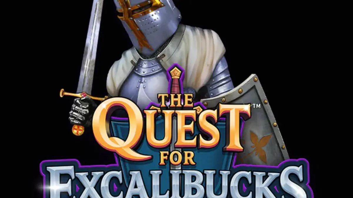 Interface visual do slot The Quest for Excalibucks com tema medieval